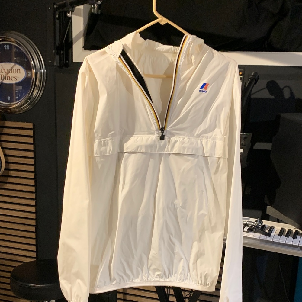 K-Way White Windbreaker Jacket with Logo